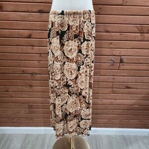 Whimsigoth Womens Size Large Brown Floral Slinky Midi Skirt Boho Witchy
